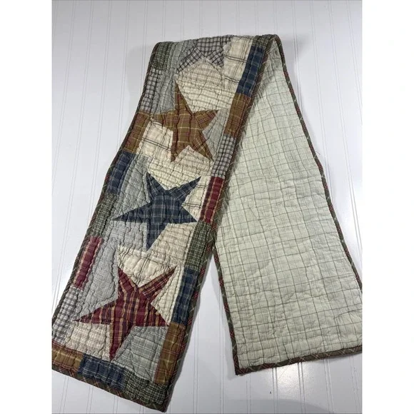 Star Quilt Table Runner Farmhouse Cotton Patchwork 11.5x64 Inches Primitive - Picture 3 of 4
